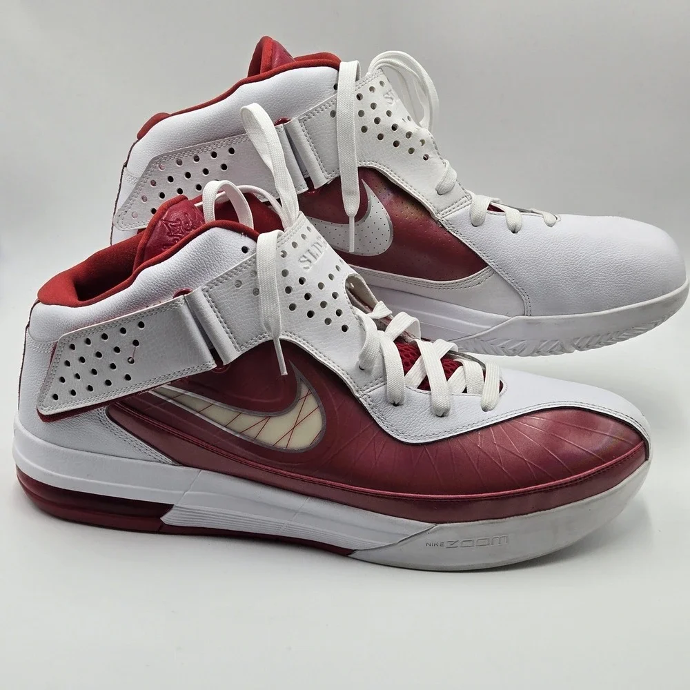 Nike LeBron Shoes Mens Size 18 White Red Mid Top Basketball 454141-105 Sneakers